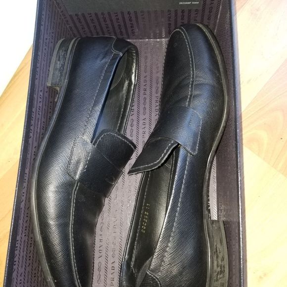 Prada Men's Saffiano Leather Black Loafers 2DC213 Size 11 GC